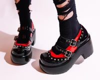 Black & Red Patent Brogue Bubble Mary Jane