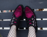 Black & Burgundy 3-Buckle Pointed Creeper Boot