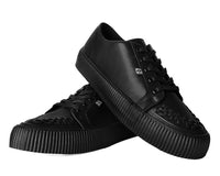 Black Leather Lace-Up Creeper Sneaker