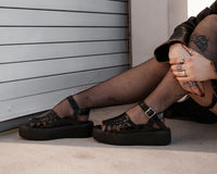 Black Leather Interlace Viva Mondo Sandal