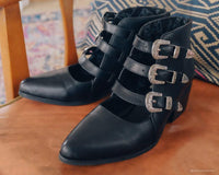 Black Western Buckle Block Heel