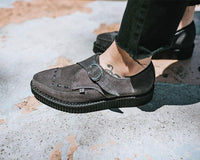 Charcoal Suede Buckle Pointed Creeper