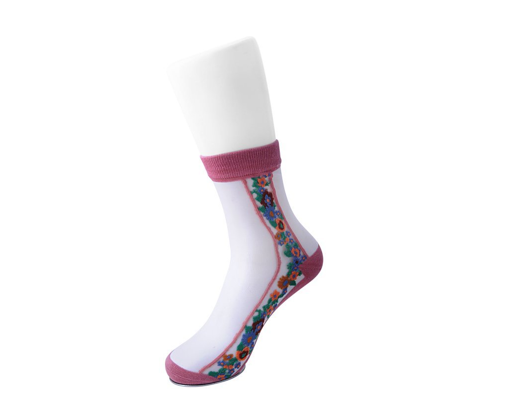 Blush Stripe Floral Sheer Sock