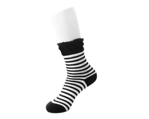 Womens Black White Stripe Sock