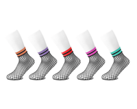 Multi-color Band Fishnet 5-Pk Sock