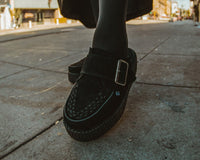 Black Suede Creeper Mule